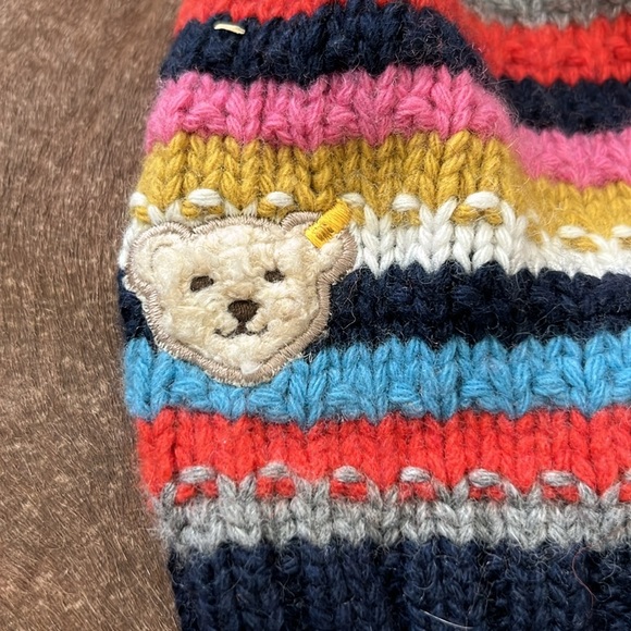 Steiff Embroidered Bear Colorful Striped Kids Beanie with Pom Pom Angora - Picture 3 of 7